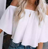 Taine – Schulterfreies Crop-Top mit Wellenkante - Weiß